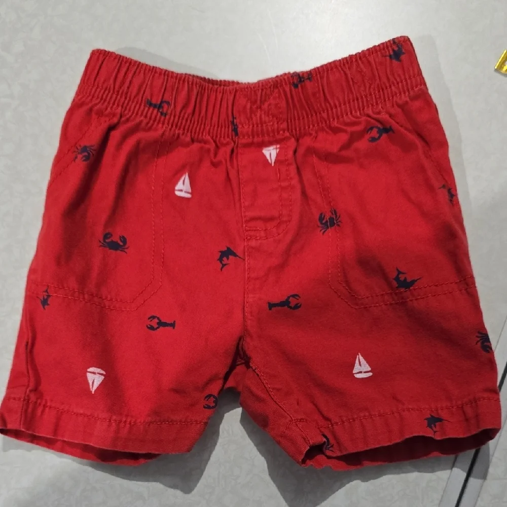 Carter's Red Relaxed Fit Shorts with Embroidered Pattern‎